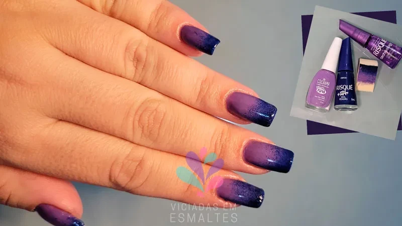 Nail art Degradê - Unhas Decoradas Lilás e Azul