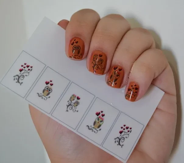 Unhas Decoradas com película de coruja