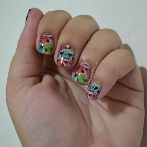 Unha Decorada com Película de Coruja