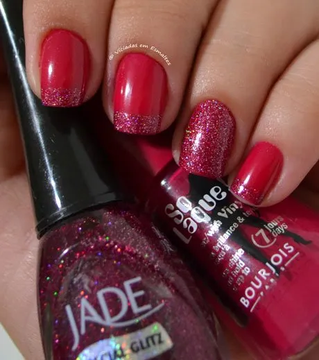 Unhas Decoradas com base gliter 5cinco