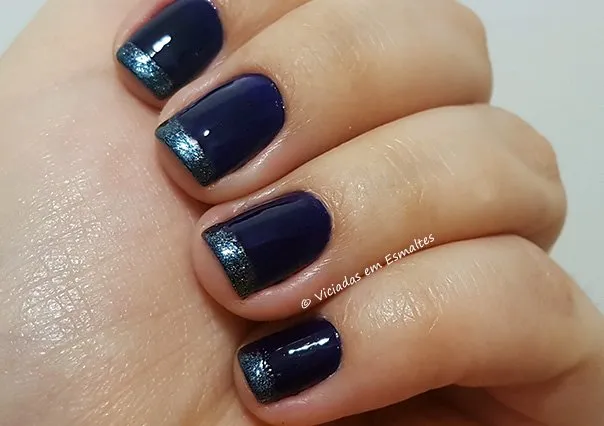 Unhas Francesinha Azul com Metálico